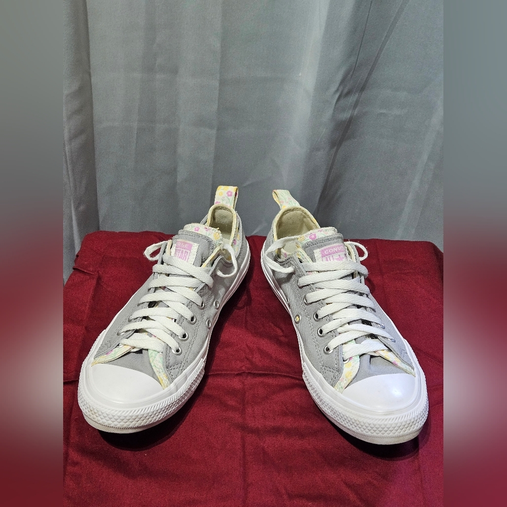 Converse Gray and White Low-Top Double Tongue Sneakers